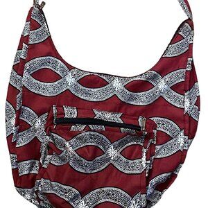 Boho Red & White Quilted Hobo Shoulder Bag | Medium